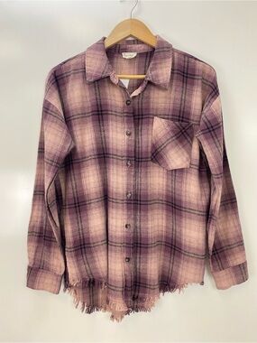 Hem & Thread Purple Plaid Button-Down Shirt Jacket